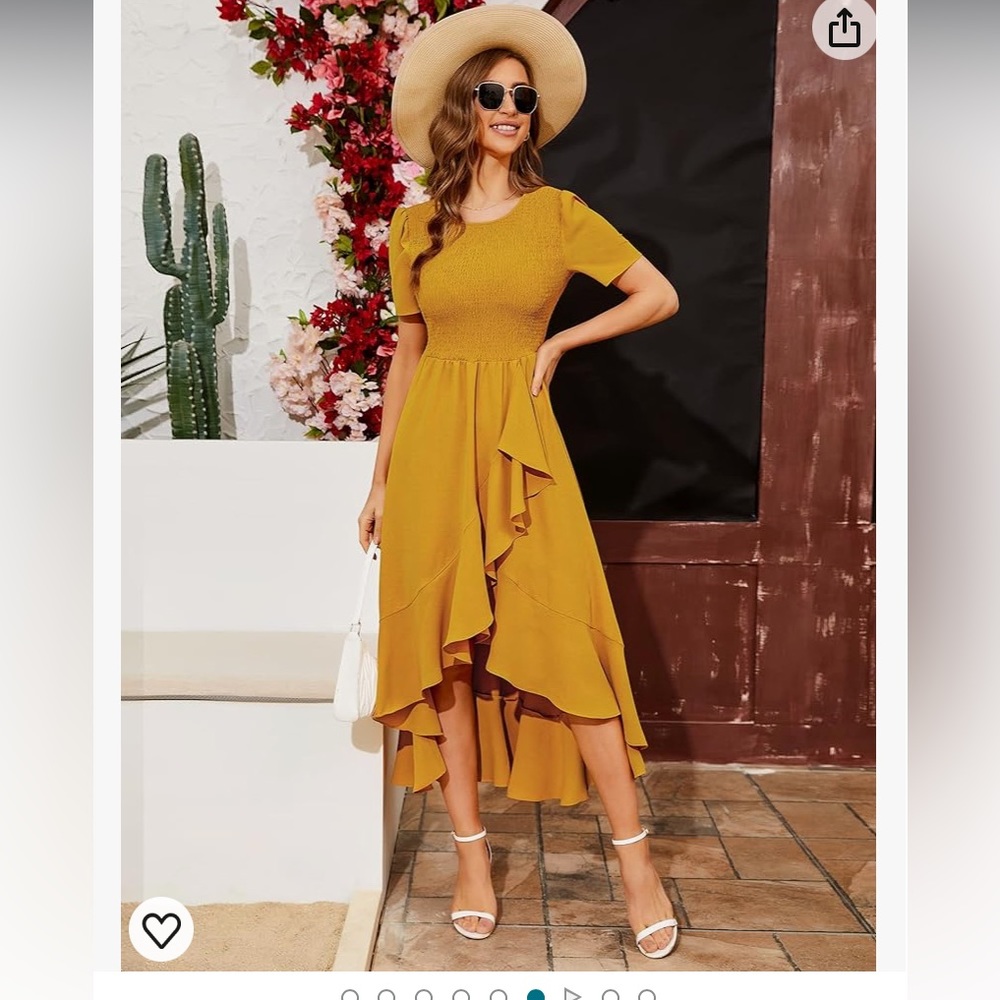 NWOT Women’s Summer Crew Neck Ruffle MIDI Dress - Size XL - Turmeric Yellow